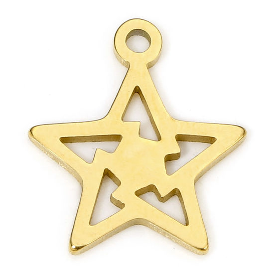 Изображение 1 Piece Eco-friendly Vacuum Plating 304 Stainless Steel Galaxy Charms Gold Plated Pentagram Star 13mm x 11.5mm