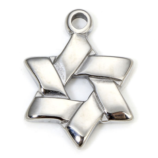 Picture of 1 Piece Hypoallergenic 304 Stainless Steel Galaxy Charms Silver Tone Hexagram Hollow 16.5mm x 12.5mm