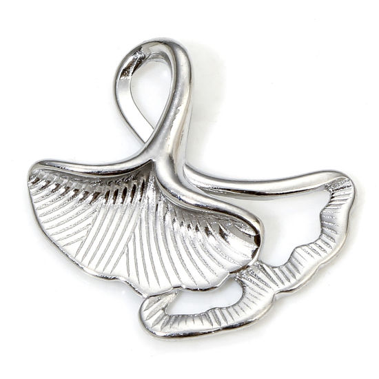 Picture of 1 Piece Hypoallergenic 304 Stainless Steel Stylish Charms Silver Tone Gingko Leaf 16.5mm x 16mm
