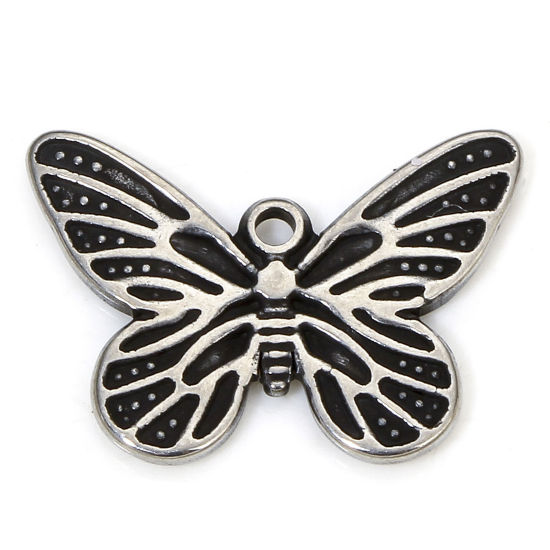 Bild von 1 Stück Hypoallergen 304 Edelstahl Retro Charms Schmetterling Silberfarbe 16mm x 11.5mm