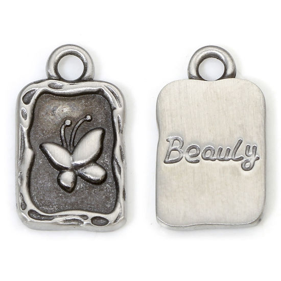 Image de 1 Piece Hypoallergenic 304 Stainless Steel Retro Charms Gunmetal Rectangle Butterfly 15mm x 9mm