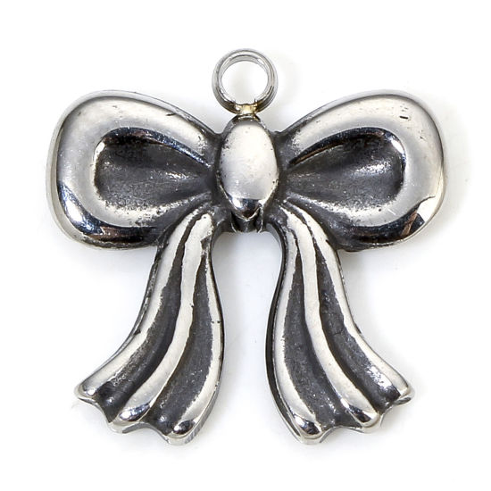 Picture of 1 Piece Hypoallergenic 304 Stainless Steel Retro Charms Gunmetal Bowknot 15mm x 14.5mm