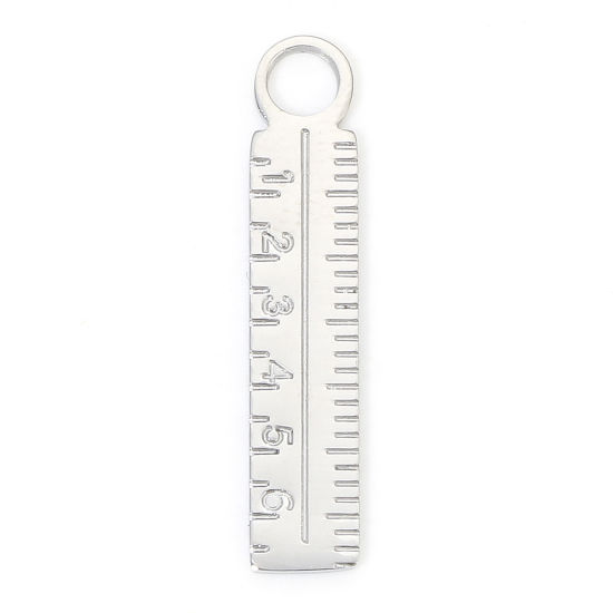 Image de 1 Piece Eco-friendly 304 Stainless Steel Simple Charms Silver Tone Ruler Smooth Blank 23.5mm x 4.5mm