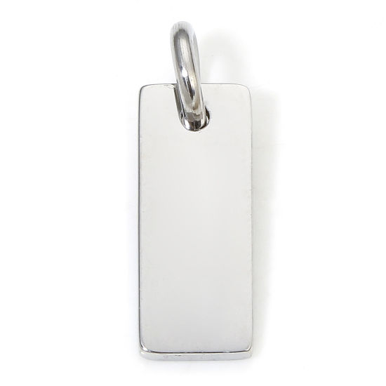 Image de 1 Piece Eco-friendly 304 Stainless Steel Simple Charms Silver Tone Rectangle Smooth Blank 19mm x 6mm