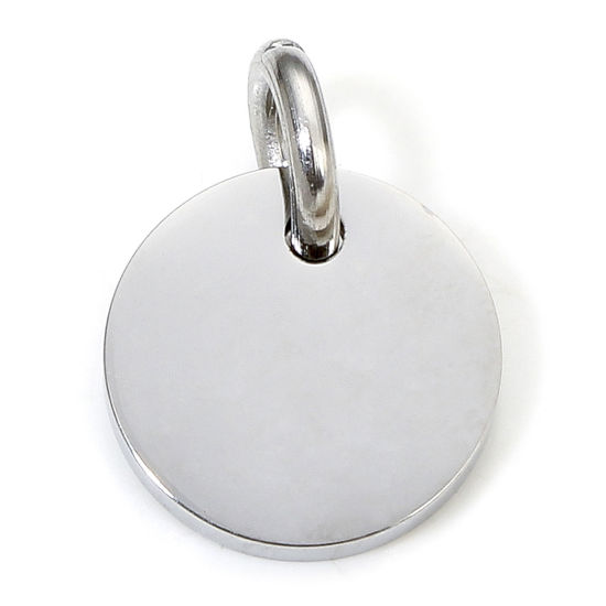 Picture of 1 Piece Eco-friendly 304 Stainless Steel Simple Charms Silver Tone Round Smooth Blank 13.5mm x 10mm
