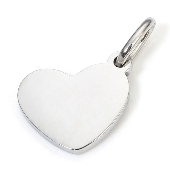 Bild von 1 Stück Umweltfreundlich 304 Edelstahl Einfach Charms Herz Silberfarbe Glänzend 18mm x 10.5mm