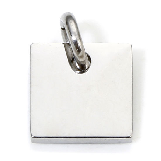 Image de 1 Piece Eco-friendly 304 Stainless Steel Simple Charms Silver Tone Square Smooth Blank 11.5mm x 8mm