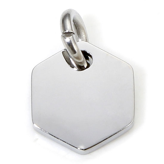 Bild von 1 Piece Eco-friendly 304 Stainless Steel Simple Charms Silver Tone Hexagon Smooth Blank 12mm x 8mm