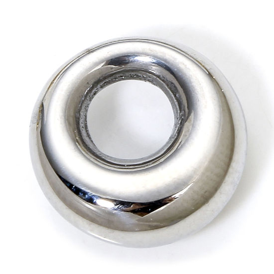 Picture of 1 Piece Eco-friendly Vacuum Plating 304 Stainless Steel Geometric Charms Silver Tone Circle Chubby Ring Hollow 13mm x 13mm