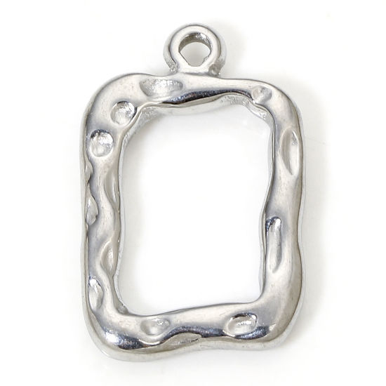 Bild von 1 Piece Eco-friendly Vacuum Plating 304 Stainless Steel Hammered Charms Silver Tone Rectangle Ripple 21mm x 13.5mm