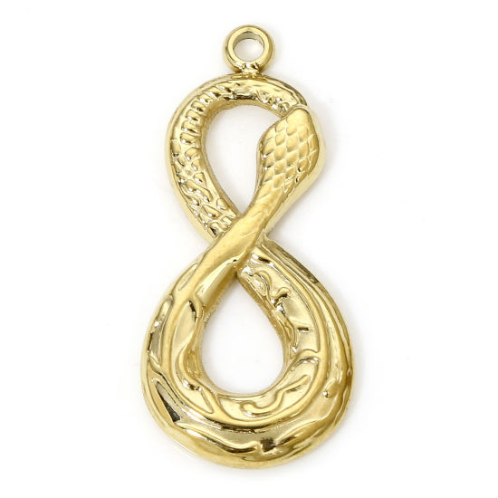 Bild von 1 Piece Eco-friendly Vacuum Plating 304 Stainless Steel Religious Charms Gold Plated Infinity Symbol Snake 25.5mm x 12mm