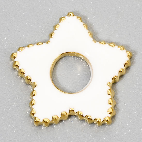 Picture of 1 Piece Eco-friendly Vacuum Plating 304 Stainless Steel Stylish Charms Gold Plated White Pentagram Star Hollow 12.5mm x 12mm