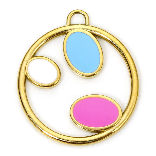 Bild von 1 Piece Eco-friendly Vacuum Plating 304 Stainless Steel Stylish Charms Gold Plated Multicolor Round Oval Hollow 19.5mm x 17mm