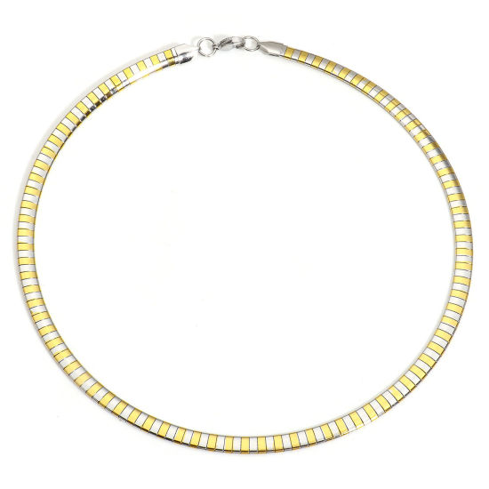 Picture of 1 Piece 304 Stainless Steel Omega Chain Necklace For DIY Jewelry Making Silver Tone & 18K Gold Plated 45cm(17 6/8") long, Chain Size: 6mm