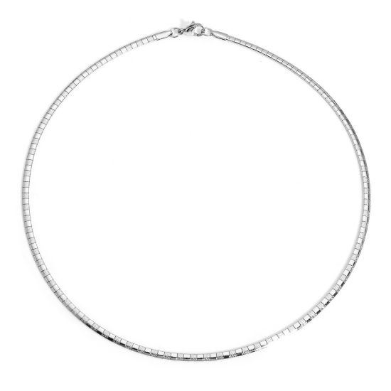 Picture of 1 Piece 304 Stainless Steel Omega Chain Collar Neck Ring Necklace For DIY Jewelry Making Silver Tone 45cm(17 6/8") long, Chain Size: 3mm