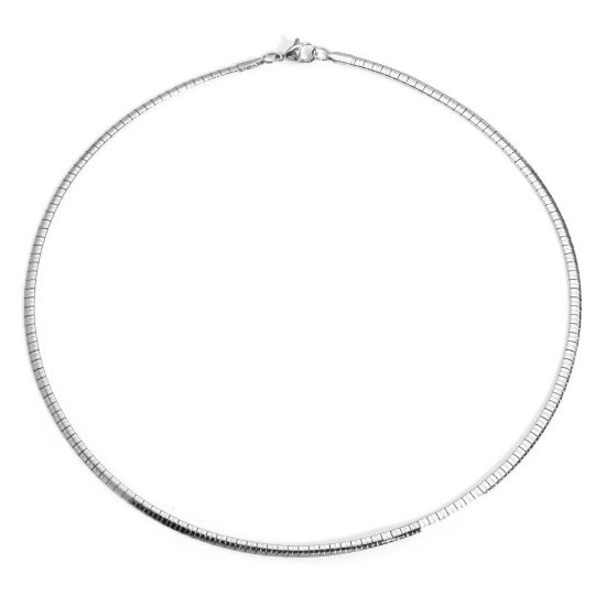 Picture of 1 Piece 304 Stainless Steel Omega Chain Collar Neck Ring Necklace For DIY Jewelry Making Silver Tone 45cm(17 6/8") long, Chain Size: 3mm