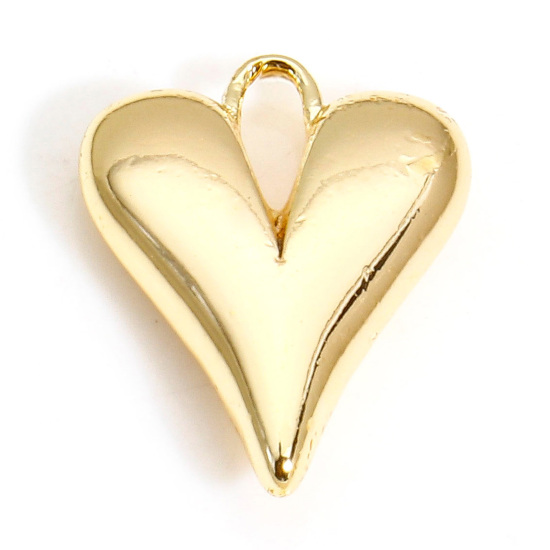 Image de 2 Pcs Breloques La Saint Valentin en Laiton Respectueux de la Nature Cœur Plaqué Or Véritable 18K 3D 13.5mm x 10.5mm