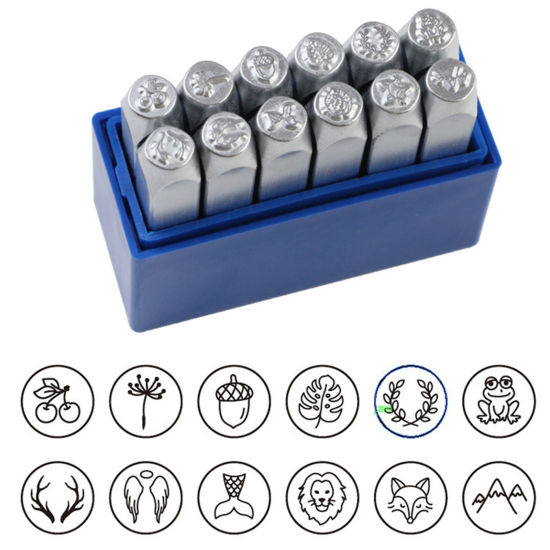 Image de 1 Set/12 pcs 6mm Steel Fairy Tale Collection Blank Stamping Tags Punch Metal Stamping Tools Rectangle Cuboid Silver Tone 6.5cm x 1cm