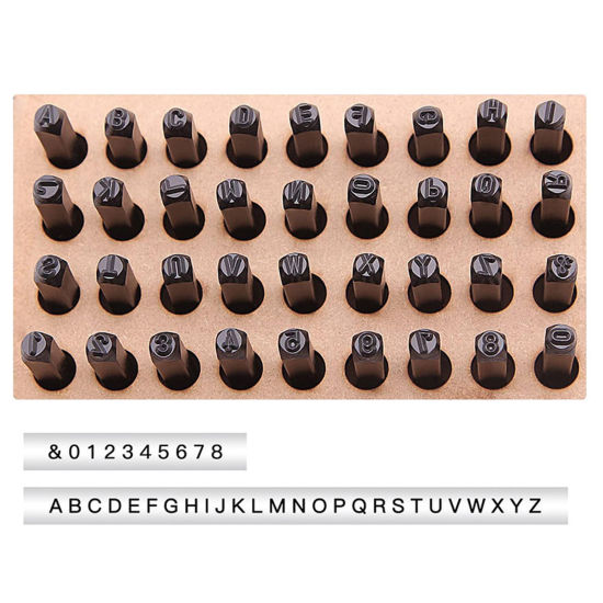 Image de 1 Boîte ( 36 Pcs/Kit) Poinçon à Frapper en Acier Rectangle Cuboïde Alphabet Initial/ Lettre Majuscule Argent Mat 6cm x 0.6cm