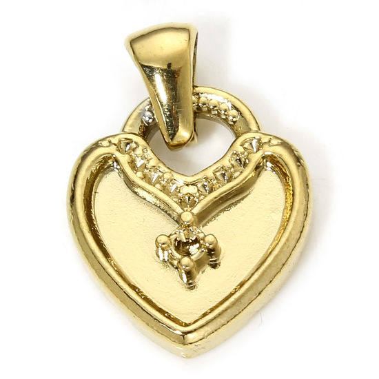 Image de 1 Piece Vacuum Plating 304 Stainless Steel Valentine's Day Charm Pendant Gold Plated Lock Heart 16mm x 14mm