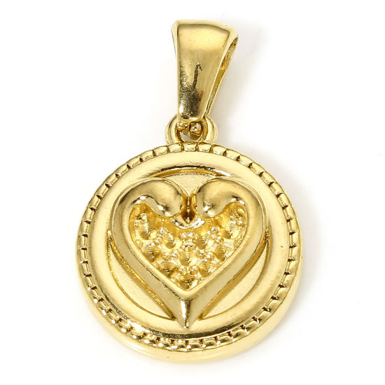 Image de 1 Piece Vacuum Plating 304 Stainless Steel Valentine's Day Charm Pendant Gold Plated Round Heart 17mm x 14mm