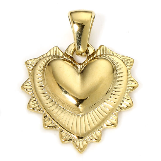 Image de 1 Piece Vacuum Plating 304 Stainless Steel Valentine's Day Charm Pendant Gold Plated Heart 18mm x 18mm