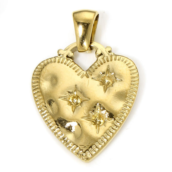 Image de 1 Piece Vacuum Plating 304 Stainless Steel Valentine's Day Charm Pendant Gold Plated Heart Star 20mm x 17mm