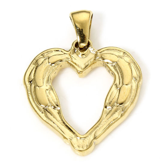 Image de 1 Piece Vacuum Plating 304 Stainless Steel Valentine's Day Charm Pendant Gold Plated Heart Wing 22mm x 21mm