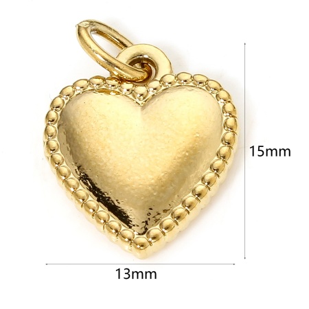 Picture of 1 Piece Vacuum Plating 304 Stainless Steel Valentine's Day Charm Pendant Gold Plated Heart 15mm x 13mm