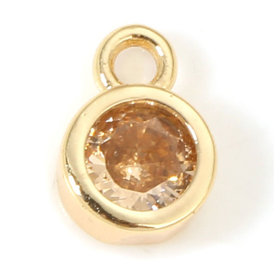 Immagine di 2 Pz Ecologico Ottone Pietre Nascita Charms Tondo 18K Vero Oro Placcato Novembre Champagne Cubic Zirconiae 8mm x 5.5mm