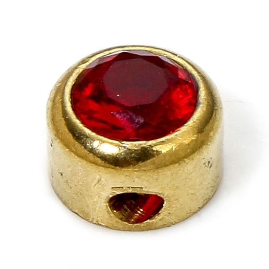 Image de 1 Piece Eco-friendly 304 Stainless Steel Birthstone Charms Gold Plated Round Red Rhinestone 6mm x 6mm