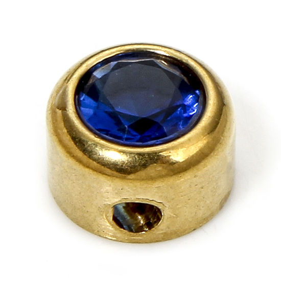 Image de 1 Piece Eco-friendly 304 Stainless Steel Birthstone Charms Gold Plated Round Royal Blue Rhinestone 6mm x 6mm