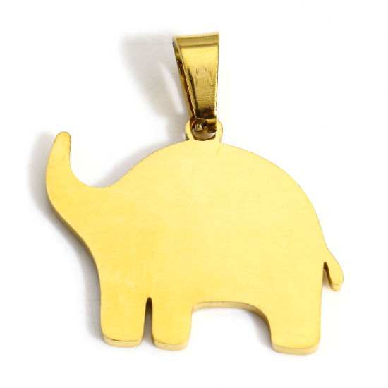 Изображение 2 PCs Eco-friendly 304 Stainless Steel Blank Stamping Tags Charm Pendant Elephant Animal 18K Gold Color Mirror Polishing 28mm x 25mm