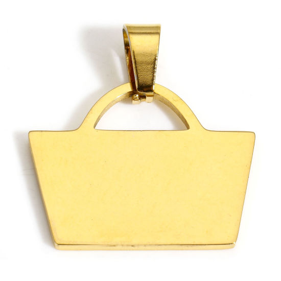 Изображение 2 PCs Eco-friendly 304 Stainless Steel Blank Stamping Tags Charm Pendant Handbag 18K Gold Color Mirror Polishing 26mm x 23.5mm