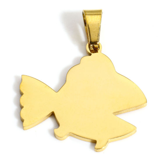 Изображение 2 PCs Eco-friendly 304 Stainless Steel Blank Stamping Tags Charm Pendant Fish Animal 18K Gold Color Mirror Polishing 3.1cm x 2.5cm