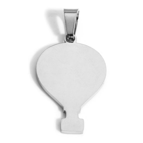 Picture of 2 PCs Eco-friendly 304 Stainless Steel Blank Stamping Tags Charm Pendant Fire Balloon Silver Tone Mirror Polishing 3.6cm x 1.8cm