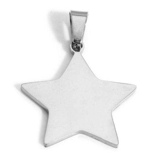 Picture of 2 PCs Eco-friendly 304 Stainless Steel Blank Stamping Tags Charm Pendant Pentagram Star Silver Tone Mirror Polishing