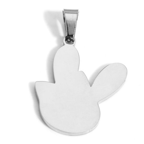 Picture of 2 PCs Eco-friendly 304 Stainless Steel Blank Stamping Tags Charm Pendant Rabbit Animal Silver Tone Mirror Polishing 3.4cm x 2cm