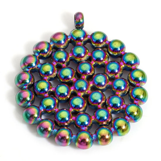 Изображение 1 Piece Eco-friendly 304 Stainless Steel Charms Rainbow Color Plated Round 24mm x 21mm