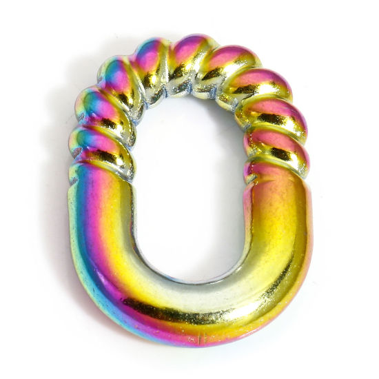 Picture of 1 Piece Eco-friendly 304 Stainless Steel Charms Rainbow Color Plated Oval 25mm x 17mm