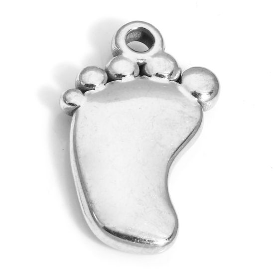 Picture of 1 Piece Eco-friendly 304 Stainless Steel Charms Silver Tone Feet 21mm x 13mm