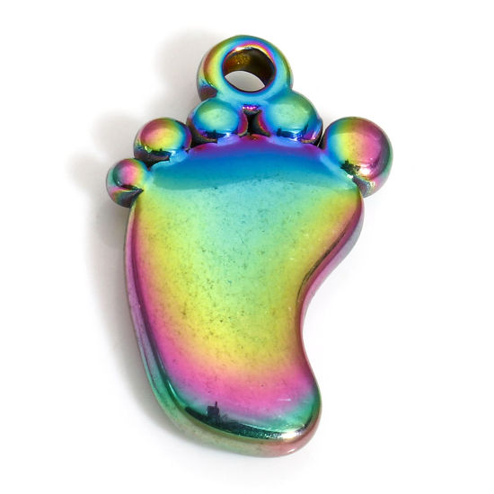 Picture of 1 Piece Eco-friendly 304 Stainless Steel Charms Rainbow Color Plated Feet 21mm x 13mm