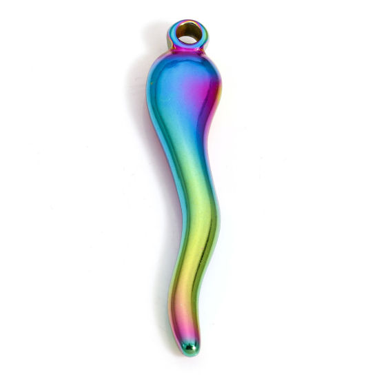 Picture of 1 Piece Eco-friendly 304 Stainless Steel Charms Rainbow Color Plated Chili 36mm x 7mm