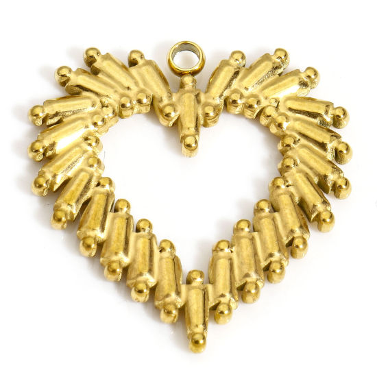 Picture of 1 Piece Vacuum Plating 304 Stainless Steel Valentine's Day Charms 18K Gold Plated Heart 25mm x 24mm