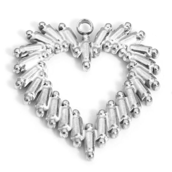 Picture of 1 Piece 304 Stainless Steel Valentine's Day Charms Silver Tone Heart 25mm x 24mm