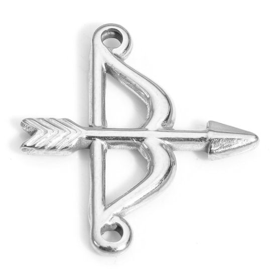 Picture of 1 Piece Eco-friendly 304 Stainless Steel Connectors Charms Pendants Silver Tone Arrow 23mm x 21mm