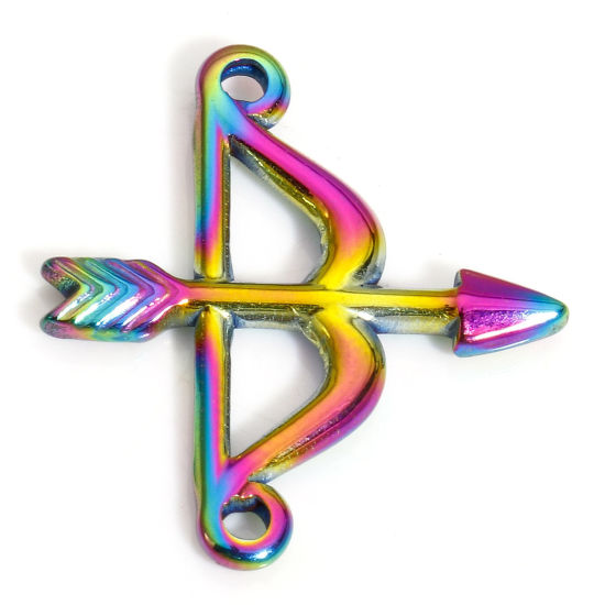 Picture of 1 Piece Vacuum Plating 304 Stainless Steel Connectors Charms Pendants Rainbow Color Plated Arrow 23mm x 21mm