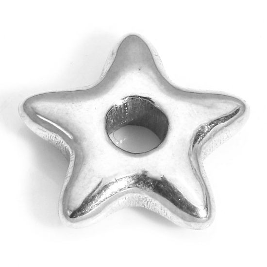 Image de 1 Pièce Perles pour DIY Fabrication de Bijoux de Charme Galaxie en 304 Acier Inoxydable Etoile Argent Mat 13mm x 12mm, Trou: env. 2.8mm