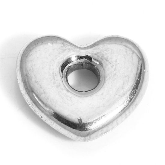 Image de 1 Pièce Perles pour DIY Fabrication de Bijoux de Charme La Saint Valentin en 304 Acier Inoxydable Cœur Argent Mat 13mm x 12mm, Trou: env. 2.8mm