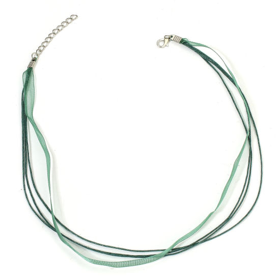 Image de 20 Pièces Collier Multirang en Organza Cordon de Cire de Ruban Couleur Vert Foncé, 43cm Long